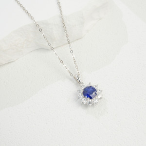 925 Silver Sapphire Pendant Sunflower Set with Luxury Clavicle Chain - Product Image 3