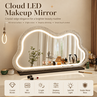 Miroir de maquillage LED en forme de nuage avec lumières, bord en cristal, gradation progressive 3 couleurs, commande tactile, grand miroir de table pour la coiffeuse