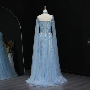 Abito da Sera Arabo di Lusso Stile Dubai Color Carne con Maniche a Mantella e Choker Rosso Vino da Donna per Matrimoni e Feste Lsz543 - Product Image 3