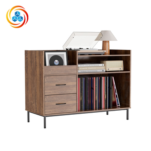 <span class=keywords><strong>Meuble</strong></span> de rangement pour tourne-disque, capacité 500+ albums, étagère contemporaine pour tourne-disque avec tiroirs, console audio robuste en bois, mobilier de salon - Product Image 3
