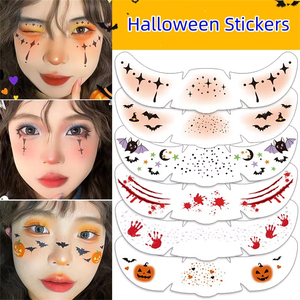 Tatuajes Faciales Temporales de Halloween, Pegatinas Impermeables con Diseños de Cicatrices, Sangre, Murciélagos y Calabazas para <span class=keywords><strong>Maquillaje</strong></span> de Fiesta de Halloween - Product Image 3