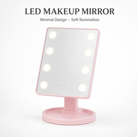 Miroir de maquillage LED carré portable et réglable avec commande tactile, miroir de vanité cosmétique de table avec éclairage