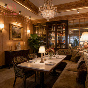 Sofá de Terciopelo Rojo con Diseño Vintage Francés, Silla de Tela Floral, Mesa de Metal con Tapa de Mármol para Cafetería, Restaurante, Bar - Product Image 2