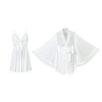 Ensemble de Nuisette Deux Pièces Sexy en Fibre de Polyester Col en V Respirant Style Européen et Américain pour l'Été – Noir et Blanc, Luxe Léger et Séduisant