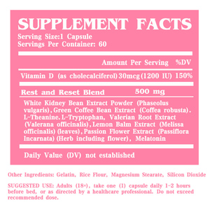High Quality Appetite Suppressant Promote Energy Function Night Time Fat Burner Capsule for Women Vitamin D White Kidney Bean - Product Image 6