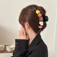 Aksesori rambut geometris Kawaii untuk anak perempuan seru kreatif anjing cakar rambut berongga warna-warni kartun klip hiu kue manis lucu