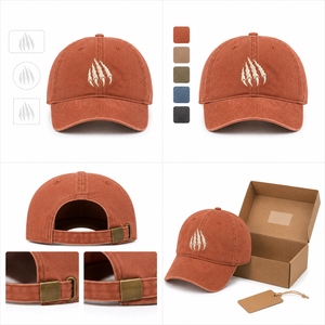 Cappello da papà in peluche con ricamo piatto, in twill di cotone tinto in pigmento, corona morbida, fibbia in rame dorato, per tutte le stagioni, per proprietari di marchi - Ordine di prova - Product Image 4