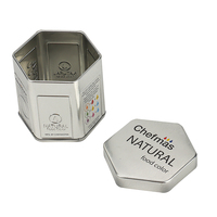 Op maat gemaakte logo-ontwerpen, hexagonale blikken metalen doosjes voor het opbergen van mobiele telefoons & horloges, cadeauverpakkingen van gerecyclede materialen