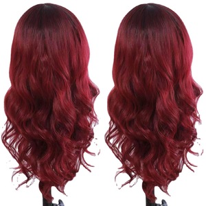 Perruque pour femmes européennes et américaines <span class=keywords><strong>2022</strong></span>, franges, <span class=keywords><strong>cheveux</strong></span> longs bouclés, grandes ondulations, bordeaux, fibre synthétique, naturelle, lisse, confortable - Product Image 5
