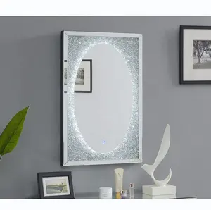 2022 Mirrored Meubelen Led Spiegel Grote Rechthoek Verpletterd Diamond Frame Led Wall Spiegel Home Art Met Diamanten Voor Decor