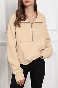 Femmes demi fermeture éclair court pull sweat polaire quart fermeture éclair à capuche vêtements d'hiver pull pouce trou décontracté tissé - Product Image 5