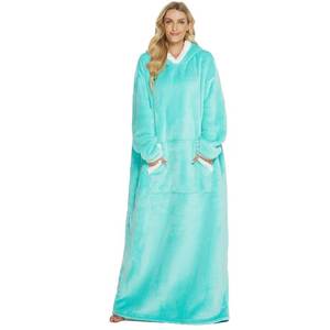 सर्दियों में पहनने योग्य हुडी कंबल, आस्तीन के साथ-साथ सुपर लंबी महिला पजामा नरम गर्म स्वेटशर्ट वयस्क शेरपा कंबल - Product Image 5