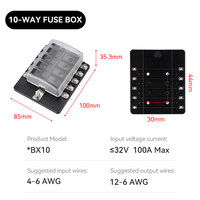 Boîtier à fusibles 10 voies 12/24V DC avec barre de bus négative, indicateur de panne LED, boîte à fusibles ATO pour voiture, bateau, camping-car, camion