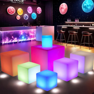 Sgabello Luminoso a LED 30cm Cubo RGB Pouf da Bar Giardino Cubi Illuminati Sedia - Product Image 2