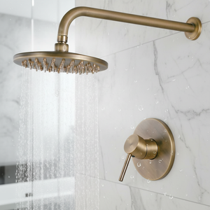 Cabezal de Ducha de 8 Pulgadas con Acabado en Latón Antiguo, Monomando, Núcleo Cerámico Contemporáneo, Chorro Suave Tipo Lluvia, AL-CTF32 Contem - Product Image 1