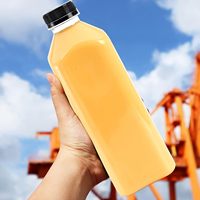 Botella de Plástico Cuadrada Francesa de 32oz (1000ml) para Jugos, Bebidas Frías Caseras, con Tapa de Rosca a Prueba de Manipulación