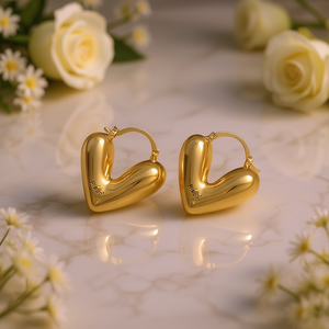 Pendientes de Aro Hlago con Forma de Corazón, Plata 925, Chapados en Oro, Unisex, Joyería Romántica para Uso Diario - Product Image 2