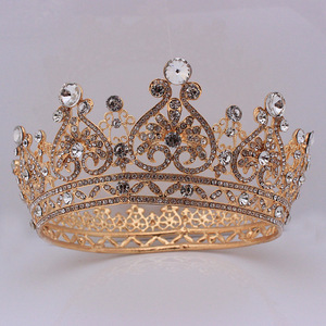 Nouvelle Couronne de Luxe Rétro Euro-Américaine pour Concours de Beauté, Style Baroque, avec Cristaux et Diamants, Grande Tiare Circulaire, Finition Soignée - Product Image 2