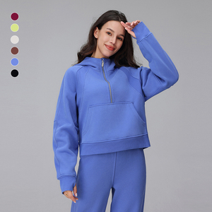 <span class=keywords><strong>Felpa</strong></span> con Cappuccio da Donna Personalizzata di Alta Qualità, Casual, Tinta Unita, Manica Lunga, <span class=keywords><strong>Oversize</strong></span>, per Allenamento e Sport, con Mezza Zip - Product Image 1