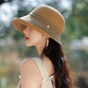 Patchwork Breathable Raffia Straw Boater Hat Rolled Edge <b>Sunscreen</b> Outdoor Casual Travel Vacation Sun Hat - Product Image 4