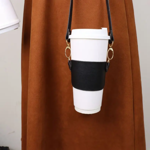 Penyangga Cangkir Kopi & Teh Portabel Modern dari Kulit PU, Sarung Pelindung Perjalanan, Tempat Botol Air Luar Ruangan, Hadiah - Product Image 3