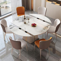 Ensemble table et chaises de salle à manger de luxe pliable en pierre frittée, rond, convertible, moderne, extensible, mobilier de maison 6 places