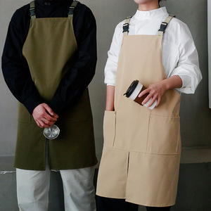 Split Waterproof Apron Canvas Waistband Pure Cotton Kitchen Workwear For Cafe Restaurant Adults All Seasons Solid Color - Product Image 1