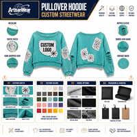 Sweatshirt Pria Custom Aqua Vintage Wash Crewneck dengan Detail Patch Cetak Bintang, Lengan Distressed Raw Hem OEM ODM