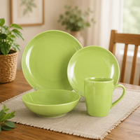 Service de table en grès Henan de 16 pièces, vaisselle en porcelaine émaillée, bordure Linea, minimaliste, vert rustique marbré, vente en gros