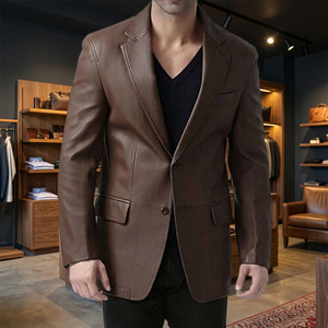 BS International Genuine Leather Canvas <b>Racer</b> <b>Jacket</b> Coat Waterproof Windproof Unisex Winter Mandarin Collar Zipper Front - Product Image 1