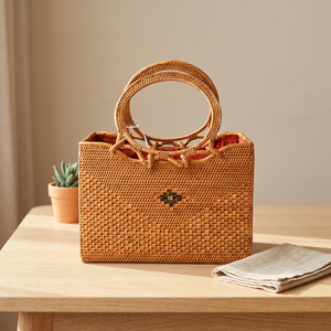 Rattan Tote <b>Bag</b> Women Bohemian <b>Snake</b> Skin Pattern Open Top Casual Handbag with Handle Durable Daily Use Genuine Leather Lining - Product Image 3