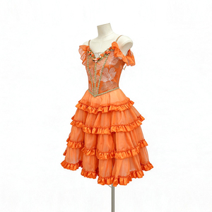 Tutu de ballet romantique orange à volants étagés et épaules dénudées, style paysanne Don Quichotte, pour performance et compétition, tenue de danse de scène - Product Image 2