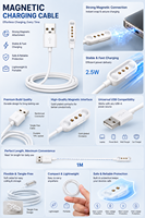 Câble de charge magnétique renforcé à 4 broches pour montre intelligente, charge haute vitesse de 4,0 mm, compatible avec la plupart des appareils portables, 60 cm, blanc