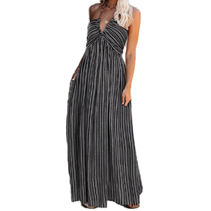 Vestido Halter con Bolsillos a Rayas 6023, Vestido de Verano para <span class=keywords><strong>Mujer</strong></span>, <span class=keywords><strong>Ropa</strong></span> <span class=keywords><strong>Urbana</strong></span>, Fabricante Mayorista con Integración Vertical OEM/ODM - Product Image 1