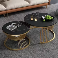 Table basse de luxe nordique moderne avec plateau en marbre, structure en métal blanc doré, table centrale gigogne en pierre pour salon, mobilier de maison