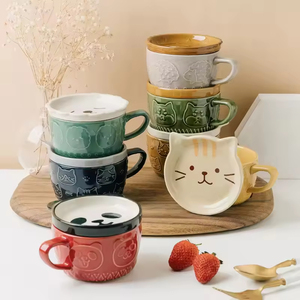 แก้วกาแฟเซรามิคลายการ์ตูนสไตล์ Ins ขนาด 401-500 มล. สำหรับงานปาร์ตี้ ของใช้ในครัวเรือน ภาชนะบนโต๊ะอาหาร ปรับแต่งสีและโลโก้ได้ ใช้กับเครื่องล้างจานได้ - Product Image 5