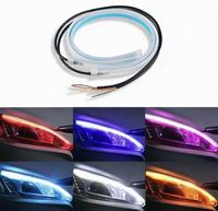 Feux de jour LED ultra-minces 12V 500LM bicolores à effet de défilement en forme de goutte d'eau, bande de phare universelle en silicone
