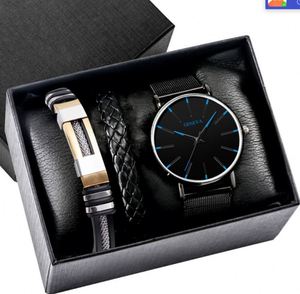 New 3 Pcs Set, Người Đàn Ông Đồng Hồ Sang Trọng Thiết Kế Thời Trang Hợp Kim Lưới Đồng Hồ Thạch Anh Người Đàn Ông Của Đồng Hồ Quà Tặng Với Vòng Đeo Tay Với Hộp/ - Product Image 5