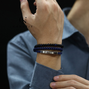 Bracelet en cuir véritable tressé pour homme, nouveau bijoux fait à la main, perles en pierre naturelle, vente en gros, - Product Image 6