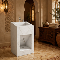 Station de Wudu en pierre frittée blanche sur mesure avec lavabo intégré pour les ablutions islamiques, design moderne pour mosquée