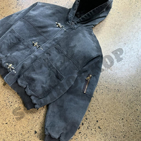 Blouson bomber en toile avec boucle à fermoir pour homme |   Veste en toile de coton épaisse de 15 oz, rembourrée de duvet, coupe ample et courte, pour homme