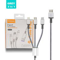 Kabel Pengisian Cepat 3A 3 in 1 Nylon TPE Braid dengan Konektor USB-A/Micro/Type-C untuk Komputer & Ponsel - Ramah Lingkungan
