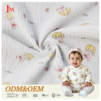 Tissu en coton biologique double gaze imprimé dessin animé, crêpe froissé 40*40, mousseline tissée pour vêtements de bébé