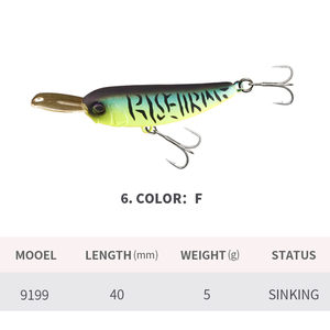 Leurre de pêche Huiping Hard Baits Sinking Pencil, leurre flottant, petit wobbler métallique, jerkbait, minnow 40mm 5g pour la pêche au bar et <span class=keywords><strong>à</strong></span> la <span class=keywords><strong>truite</strong></span> - Product Image 4