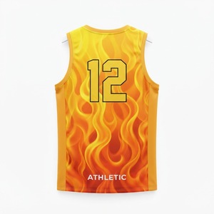 Maillot de basketball sans manches en mesh sublimé personnalisé pour homme, qualité supérieure, imprimé flamme bleue, respirant - Product Image 5