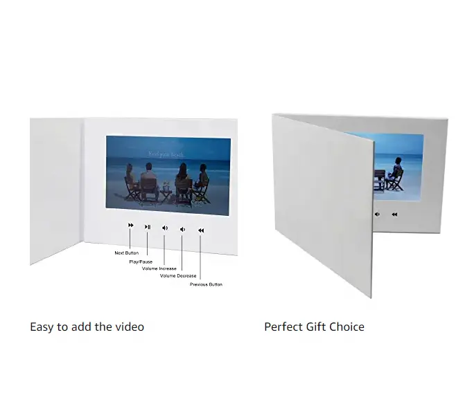 Folleto de video de 7 pulgadas, tarjeta de visita, folleto de regalo, Carta de invitación, caja de video, libro con pantalla LCD