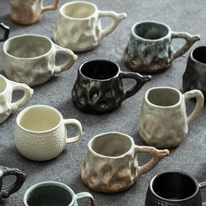 Tasse à Matcha en céramique unique, créative, de luxe, rétro, irrégulière, faite à la main, tasse à café, ensemble de soucoupes - Product Image 4