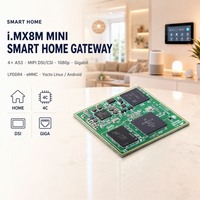 Smart Home Gateway 4 Core A53 MIPI DSI CSI 1080p LPDDR4 EMMC Gigabit Yocto Linux Android N.XP I.MX8M Mini System on Module