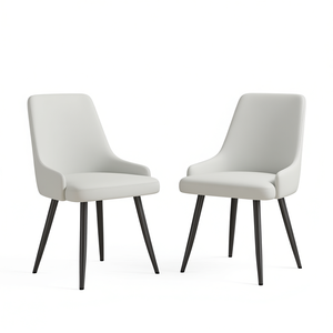 Ensemble de chaises de salle à manger modernes en similicuir, sans accoudoirs, pieds en métal, assise élargie blanche pour salle à manger - Product Image 1