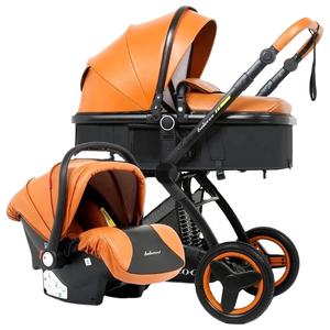 Cochecito de Bebé con Cesta Elevada, Plegable, 3 en 1, de Cuero, con Posición para Sentarse y Acostarse - Product Image 1